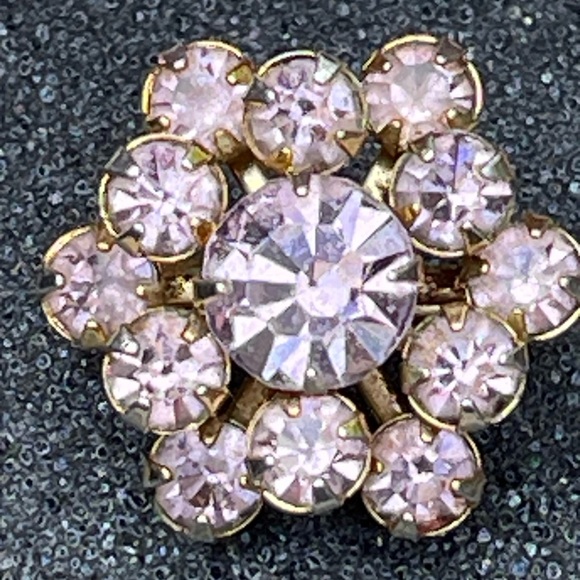 Vintage Small Floral Rhinestone Brooch Lapel Pin - Picture 6 of 10